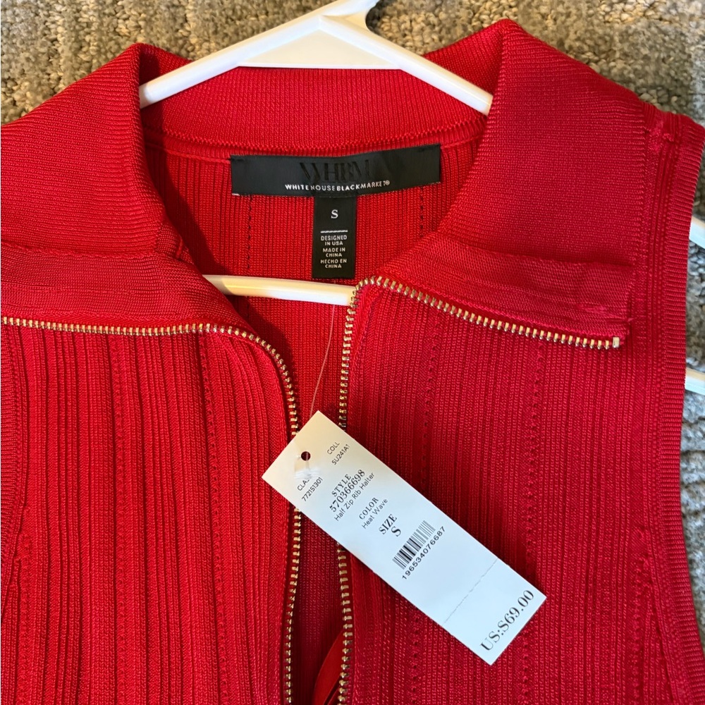 White House Black Market Red Sleeveless Zip Sweater Shell - Picture 2 of 3